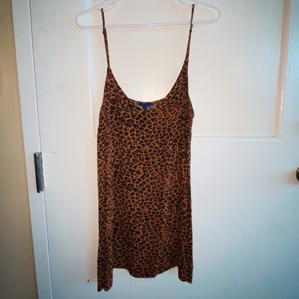 leopard print spaghetti strap mini dress.